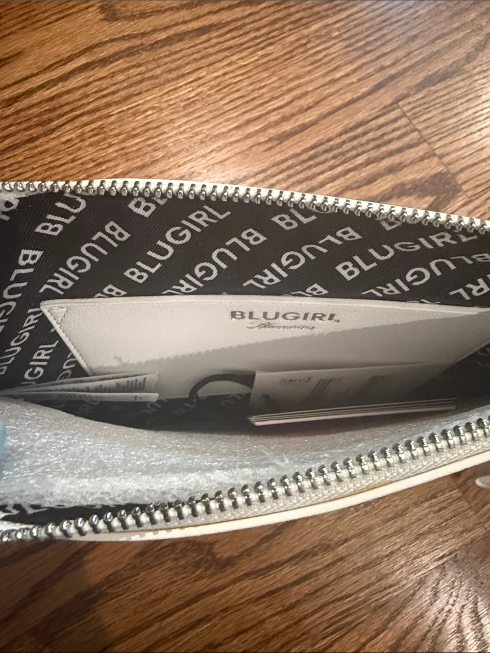 Blumarine BLUGIRL White Wristlet Clutch with Black Logo